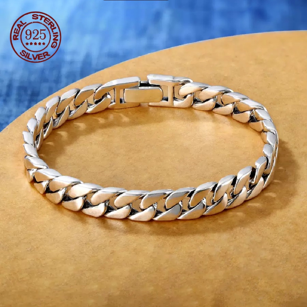 Factory Price S925 Sterling Silver Horse Whip Bracelets Crimped Cuban Chain Rough Style Domineering Retro Handmade Jewelry
