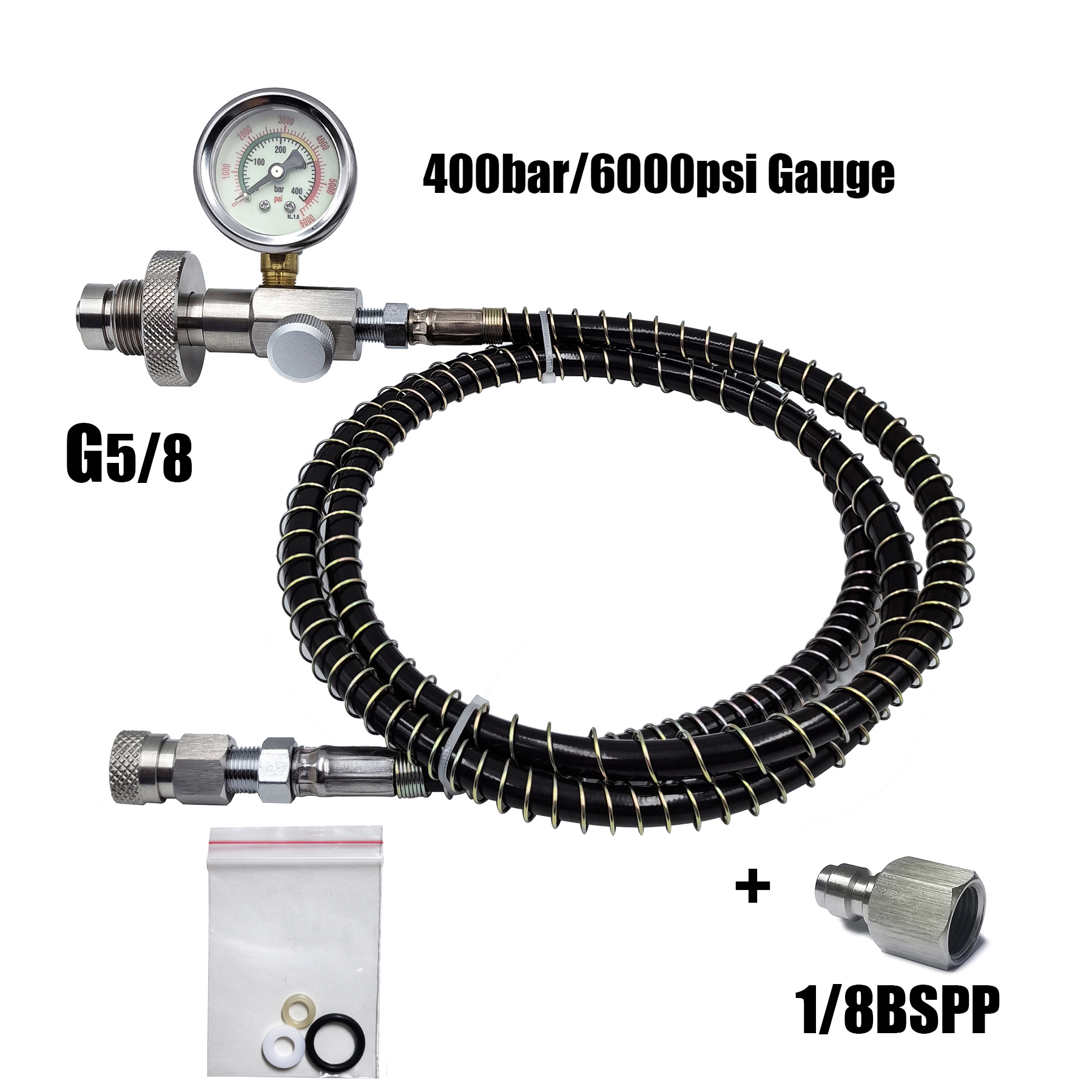 HPA 4500psi/300bar Air Diving DIN G5/8 Connect Fill Station Filling Charging Adaptor Valve Stainless Steel with Hose