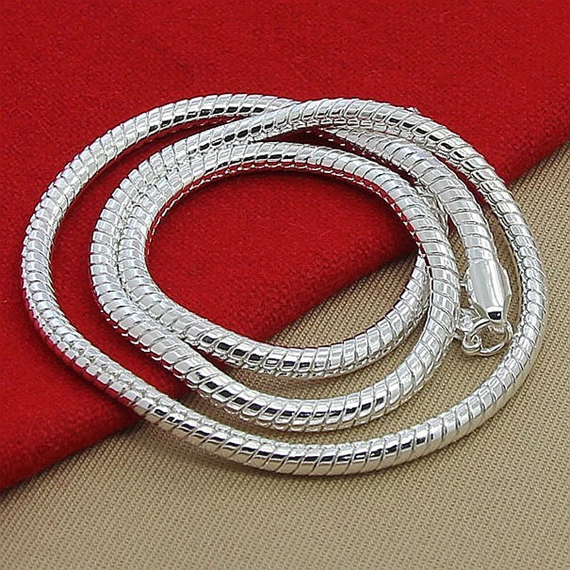 Hot Sale 20-60cm 925 Sterling Silver 3mm Snake Chain Necklace Bracelet For Woman Man Wedding Engagement Jewelry Charms Cute