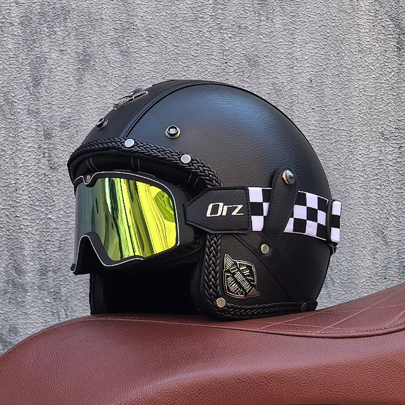 Vintage Semi Open face Motorcycle Helmet 3/4 helmet All seasons Cruiser Ride Advunture Men Women Cruise protective glasses