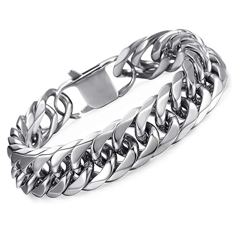 HNSP 316L Stainless Steel LA Cuban Link Chain Bracelet For Men Punk Hip Hop Silver Color Hand Chain 8/10/12/14MM Thick