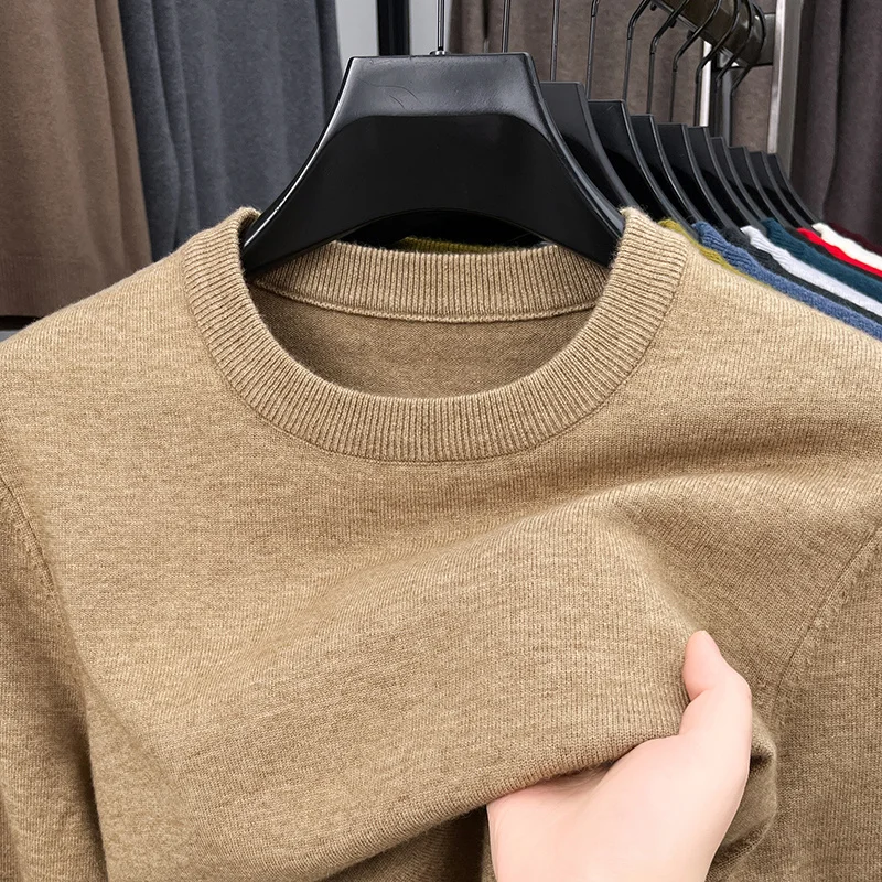 2025 New Men's Casual Sweater Round Neck Long Sleeve Knitted Sweater Diamond Pattern Fashion Versatile Top