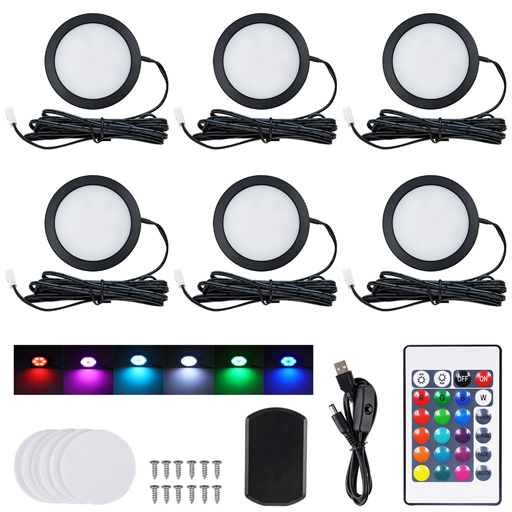 24Key Remote RGB Under Cabinet Light 5V USB Switch 1 2 4 6 Lights Kit Slim Lamp for Kitchen Display Case Home Bar Desk Accent